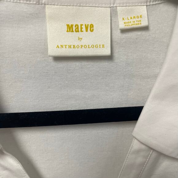 Anthropologie Maeve Ruched V Neck Button Up Collared Shirt White Womens Size XL - Picture 4 of 6